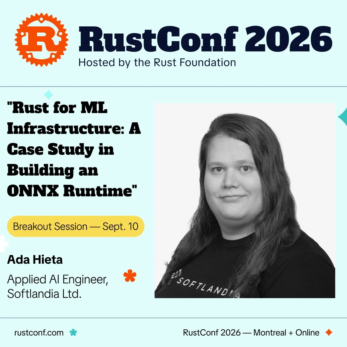 Ada Hieta takes the stage at RustConf 2026 to share lessons from building a GPU-accelerated ONNX runtime in Rust.